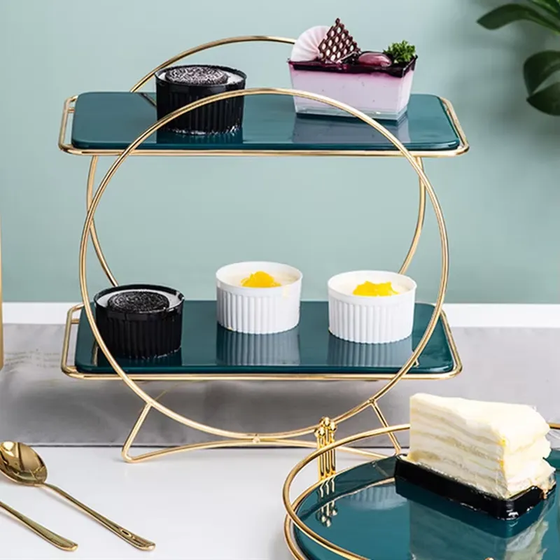 Display Risers Set - Luxury Golden Cake Stand Set Marble